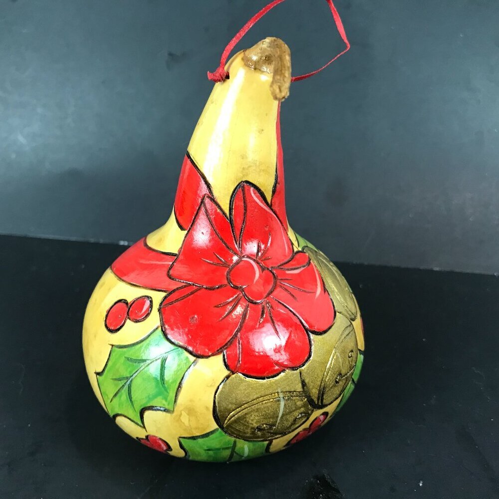 Hand painted Christmas Gourd, 4.5" x 3.5"